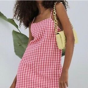 NWT ZARA | Gingham dress pink white sz M